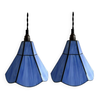 Set of two vintage blue pendant lights