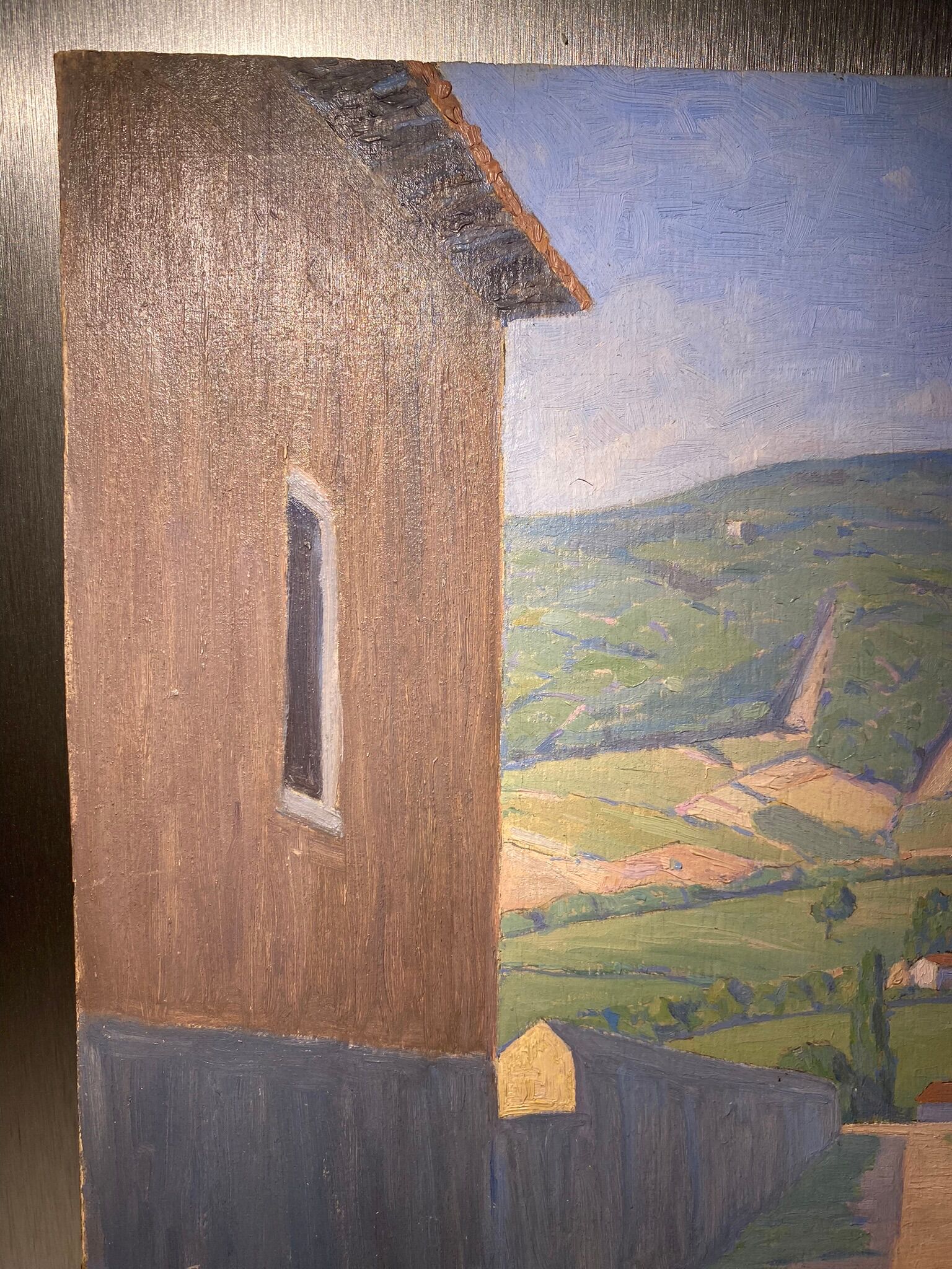 Old painting, landscape Monts du Lyonnais, signed, mid-twentieth century