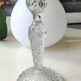 Paire de Bougeoirs flambeaux/Verrerie de Portieux, verre moulé. Motifs croisillons, forme corolle