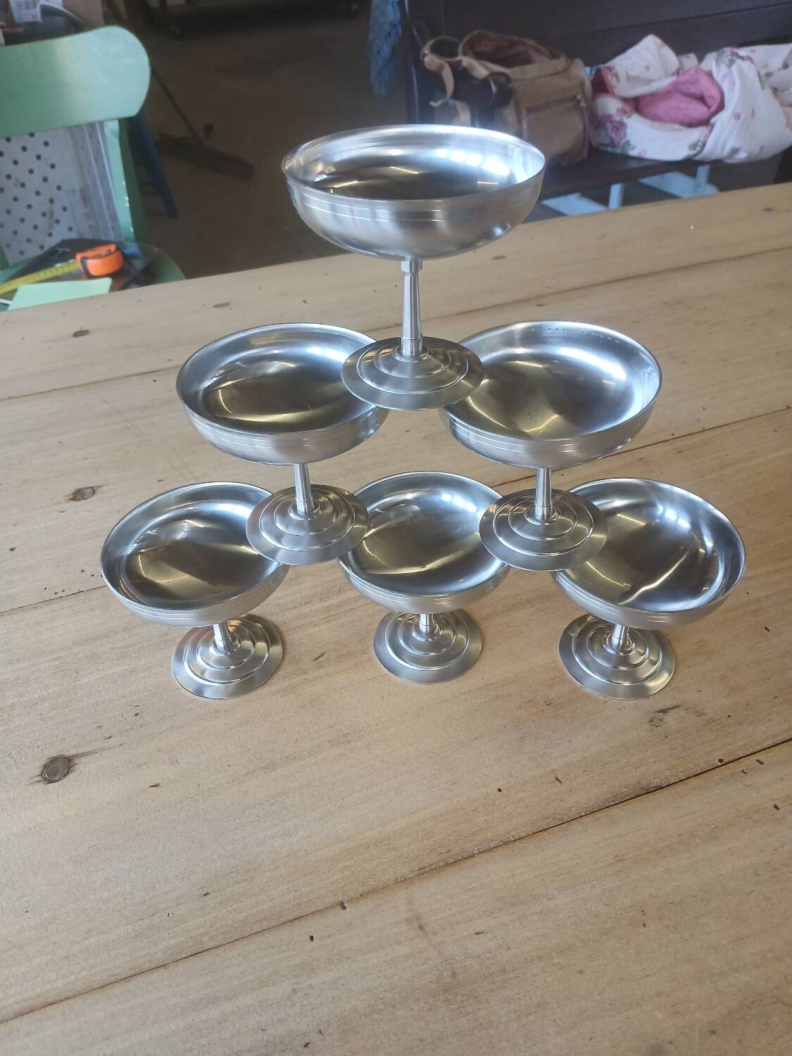 6 antique stainless steel ice cream cups Remy Letang