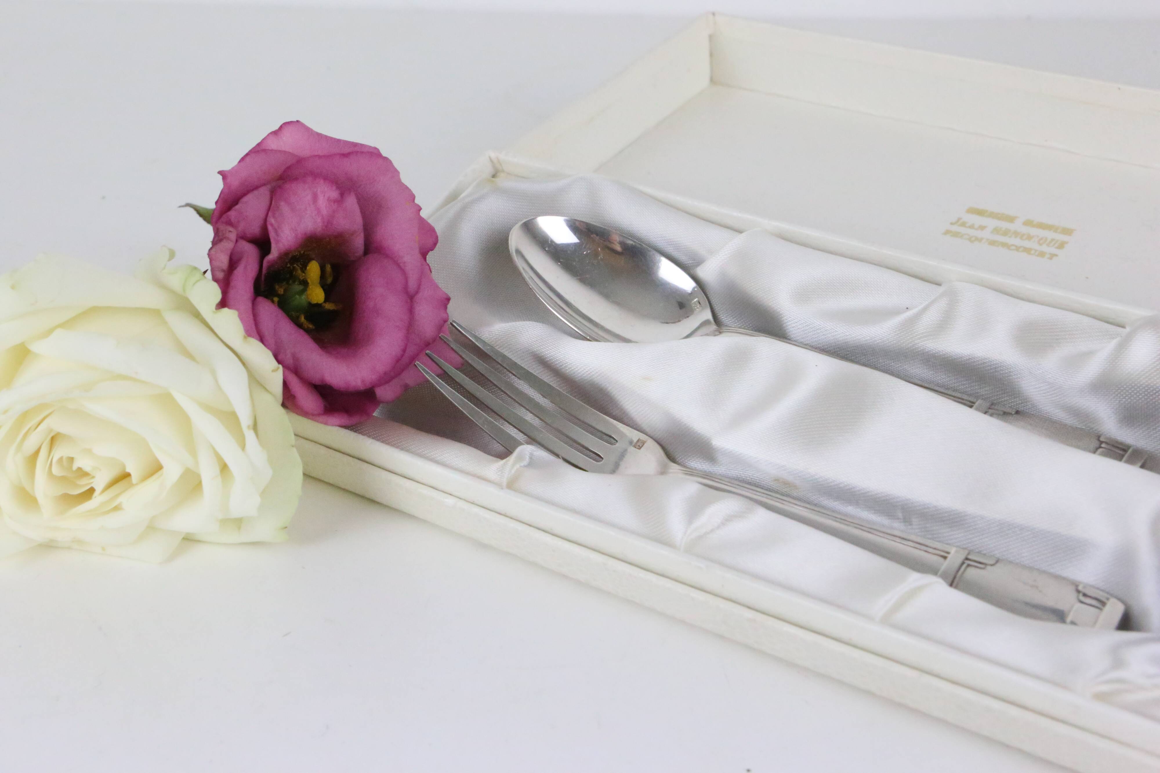 Silver metal cutlery set, vintage