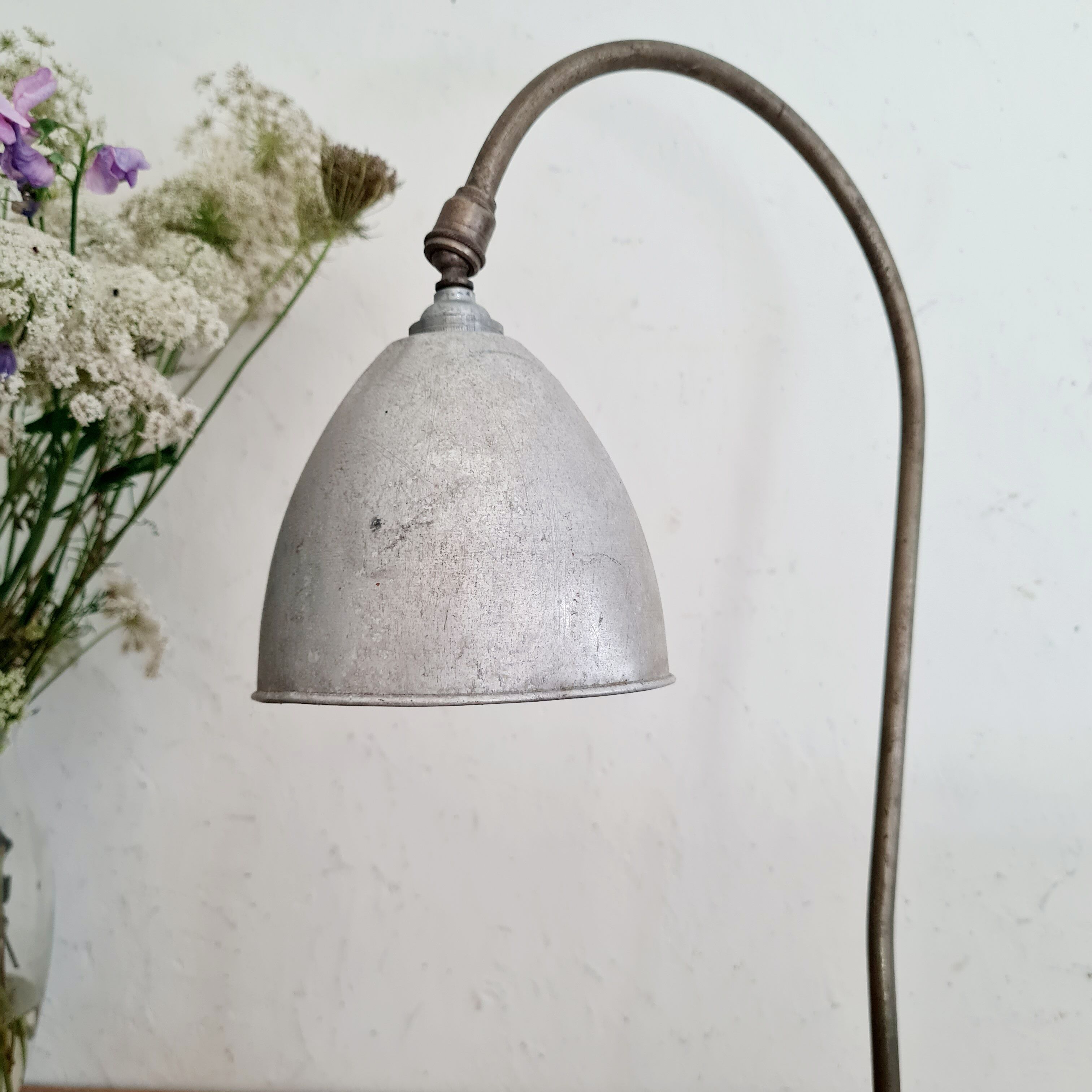 Antique angled metal lamp
