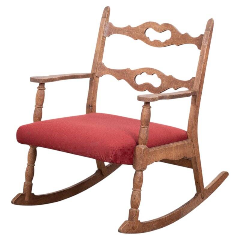 Brutalist Oak Rocking Chair, Denmark, 1960s