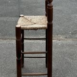 Vintage bar stool - solid wood and straw seat