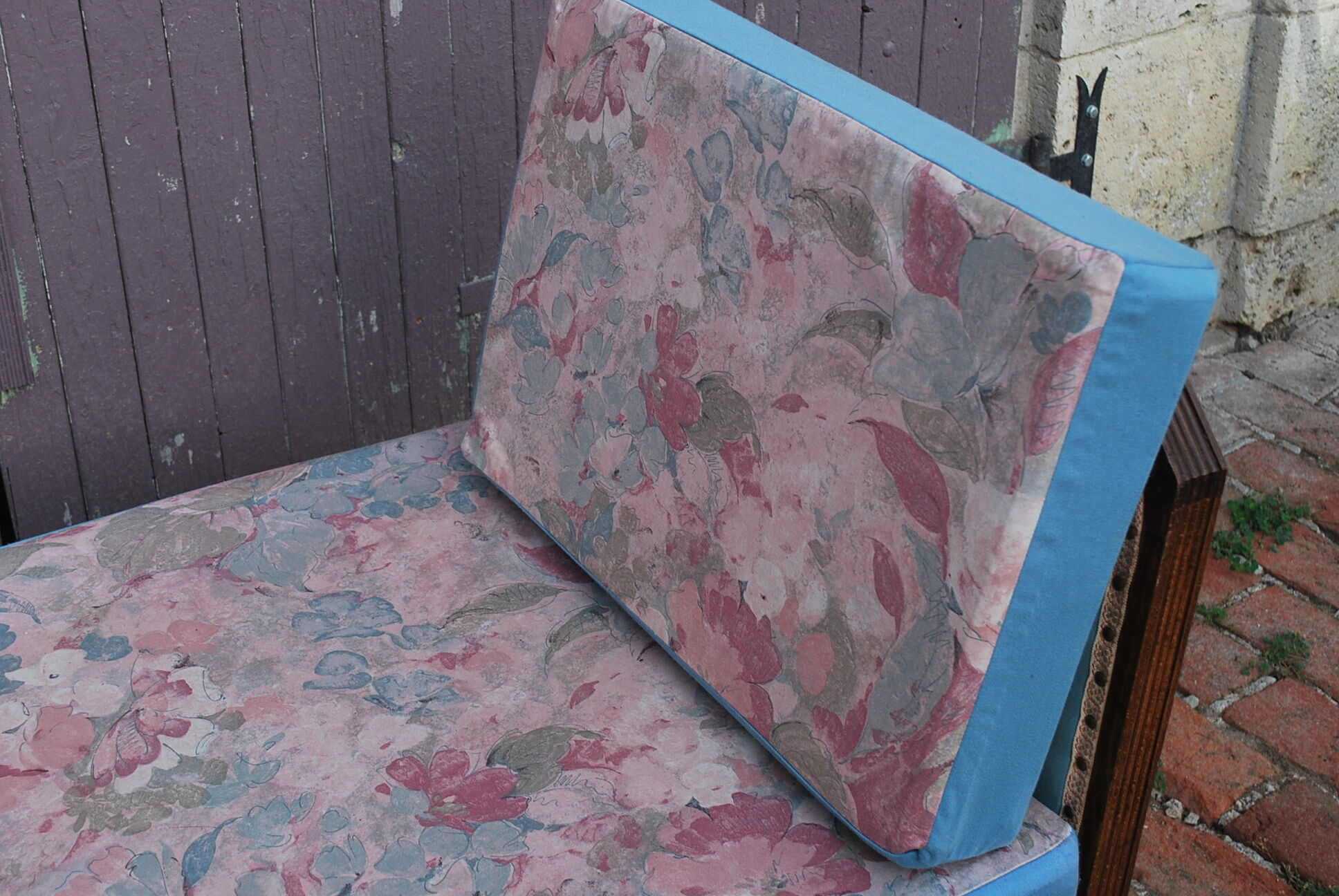 Vintage blue padded bench