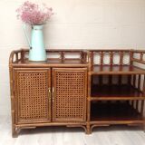 Vintage wood sideboard and rattan canning