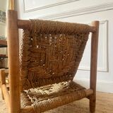Fauteuil bas en bois et corde années 50