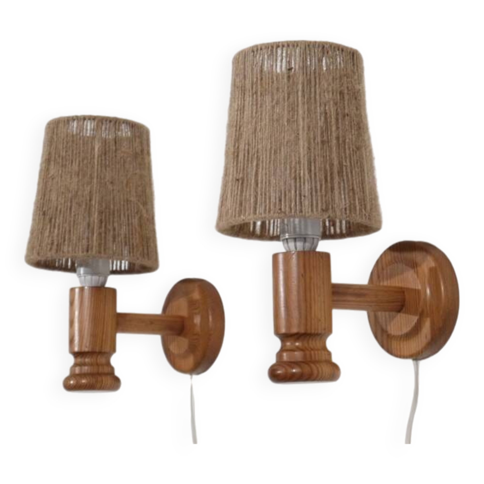 Paire d'applique vintage en bois et corde 1960