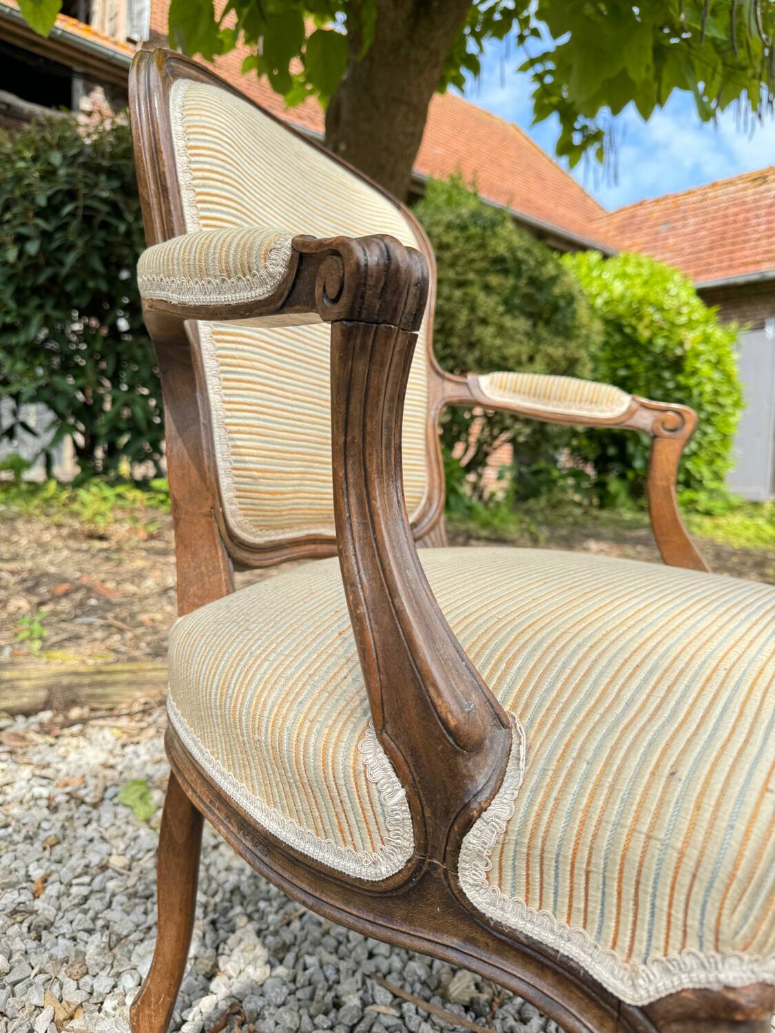 Pair of louis xv style natural wood armchairs xix eme century