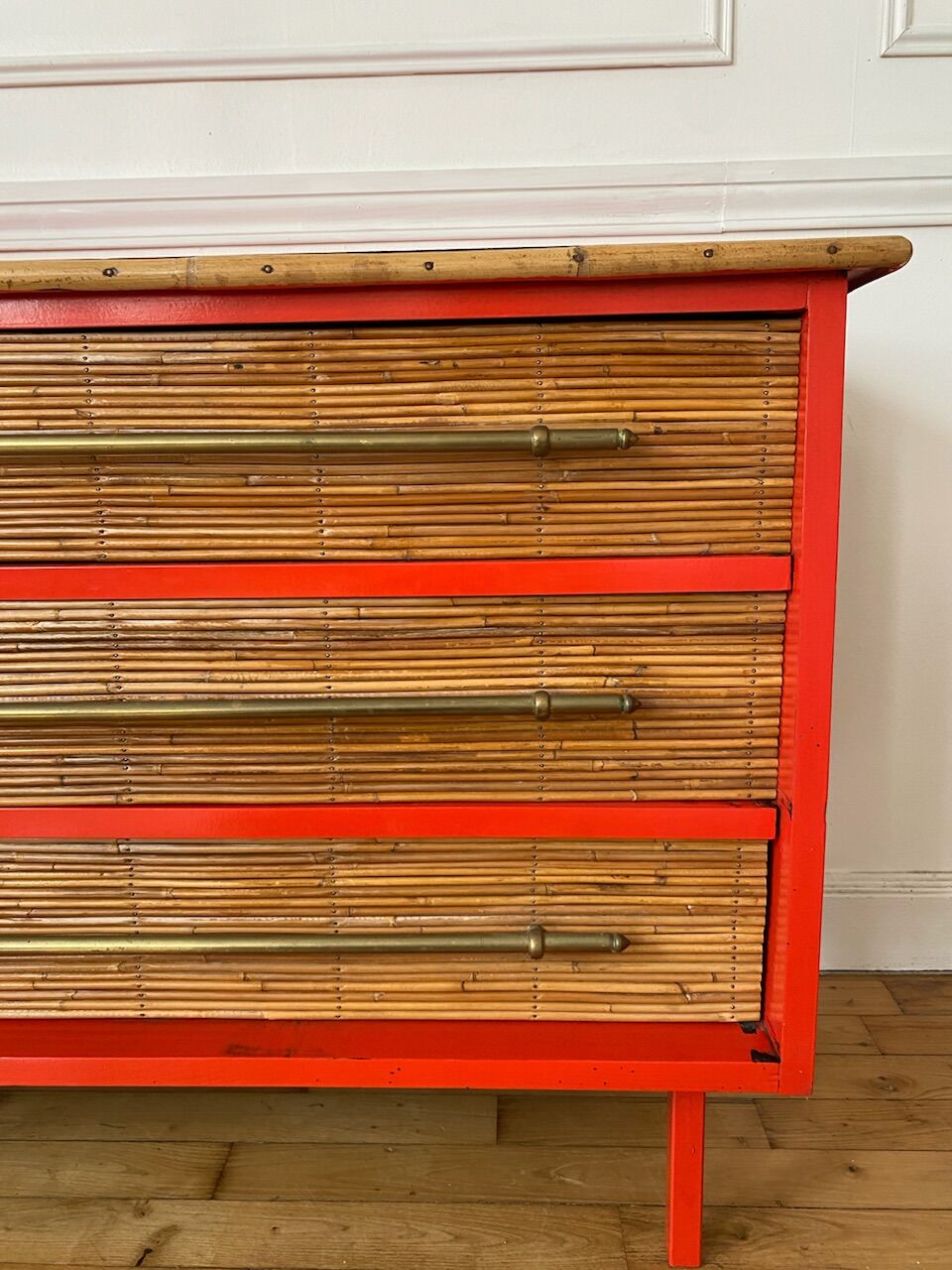 Commode en bambou et rotin vintage