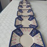 Art deco tea set in cream and blue faience signed. HB de la Hubaudière, Quimper. Around 1930