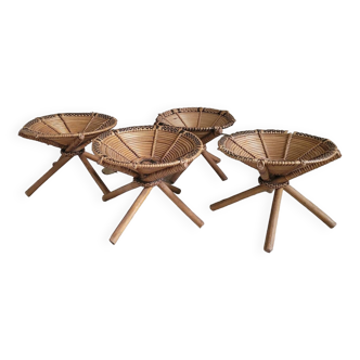 4 ethnic Zande Congo rattan stools
