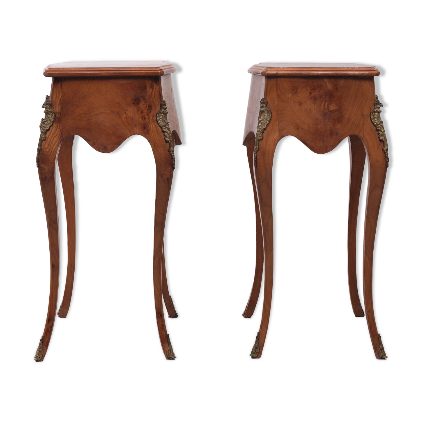 2 italian burl side tables louis xv style