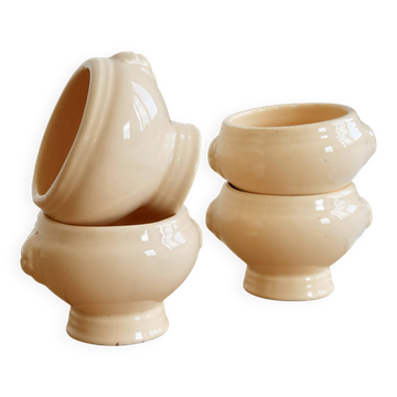 4 mini lion head soup bowls in ivory earthenware