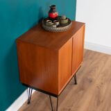 Armoire à disques rétro en teck des années 1960 sur pieds en épingle à cheveux