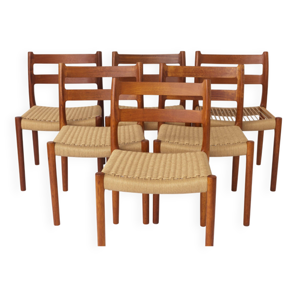 Lot de 6 chaises de salle à manger en teck Niels Otto Moller, modèle 84, 1976 – Cordon renouvelé
