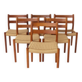 Lot de 6 chaises de salle à manger en teck Niels Otto Moller, modèle 84, 1976 – Cordon renouvelé