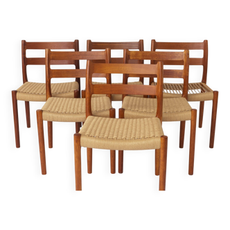 Lot de 6 chaises de salle à manger en teck Niels Otto Moller, modèle 84, 1976 – Cordon renouvelé