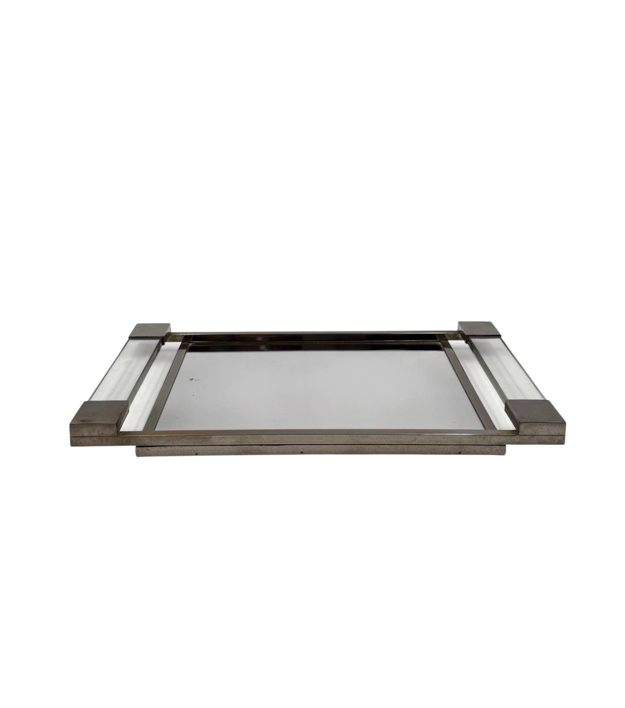 Jacques Adnet, Modernist lucite mirrored tray, Maison Adnet, France 1950