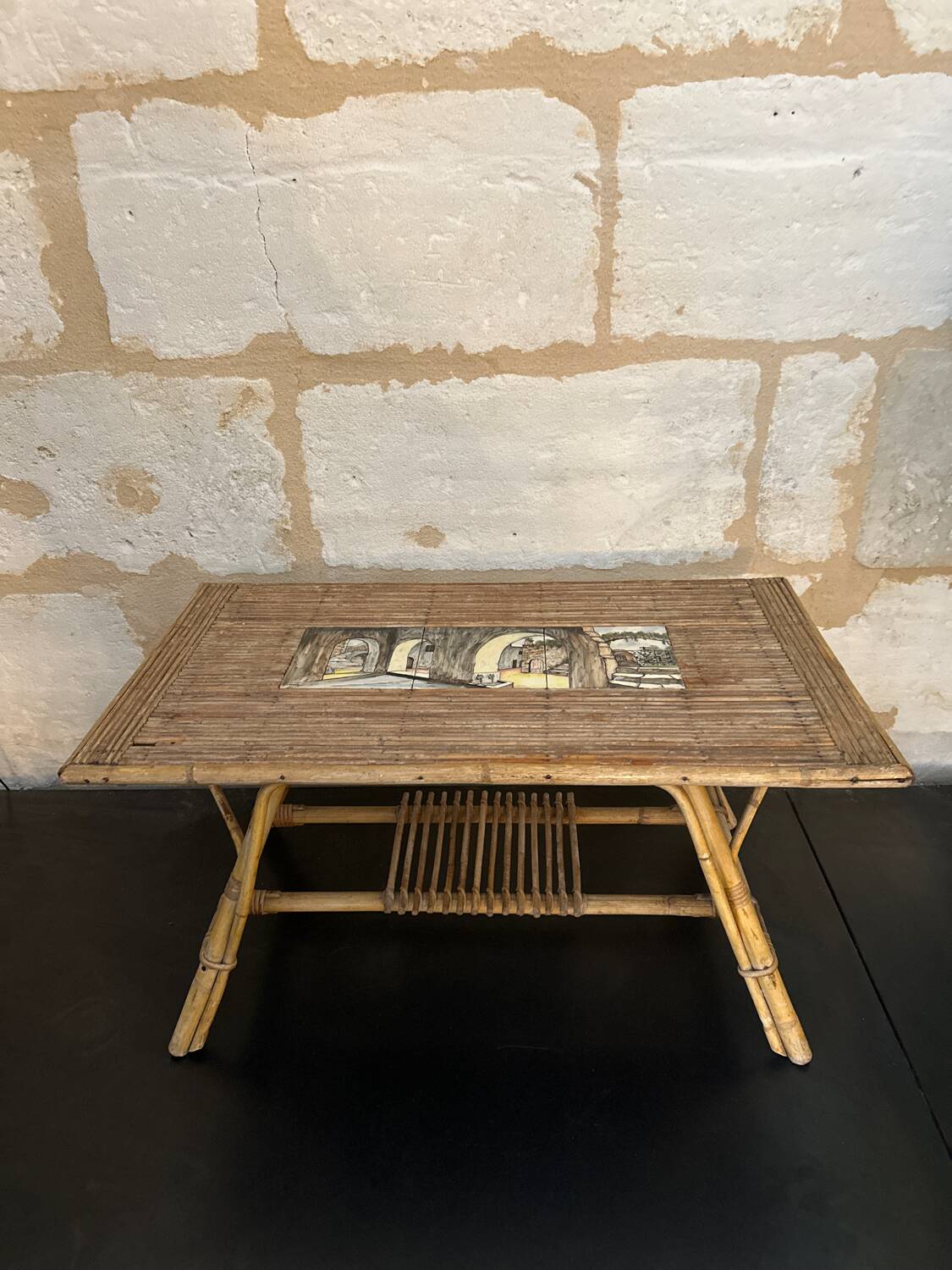 Rattan and ceramic coffee table