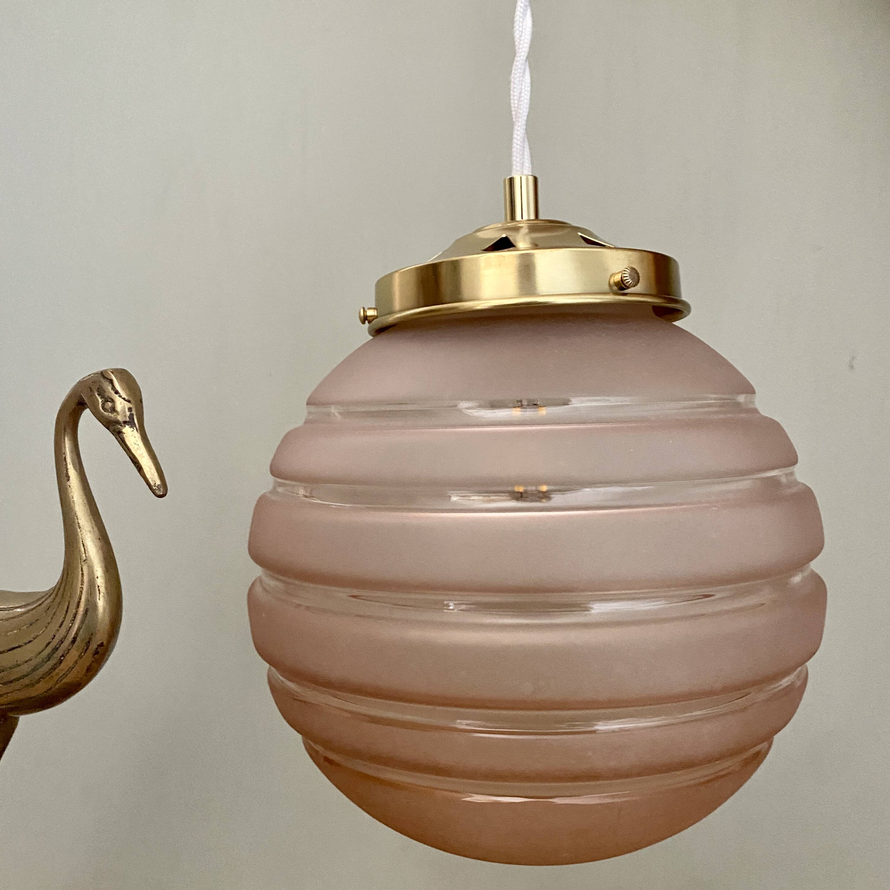 vintage globe pendant light in pink frosted glass