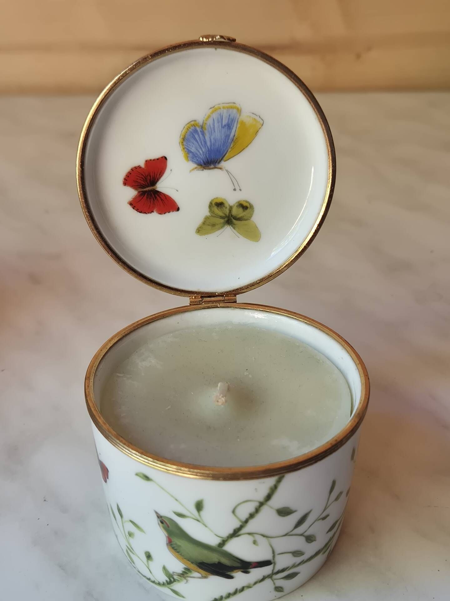 Vintage Raynaud Limoges Porcelain Box with Birds & Floral Decoration