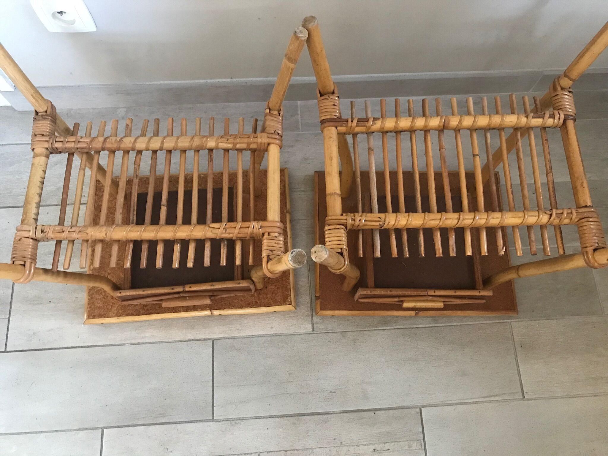Pair of vintage rattan bedside tables 60 years