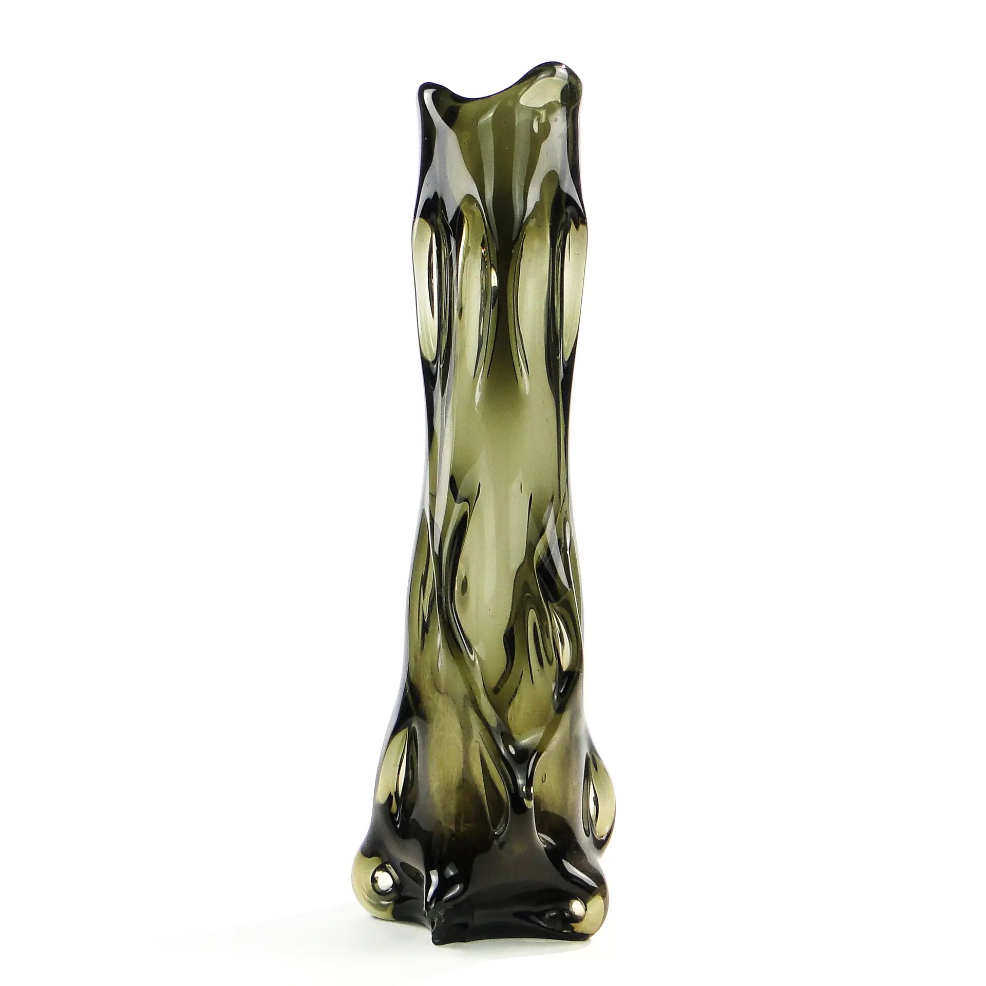 Mid-century modern vase, olive glass, Poland, 1970s