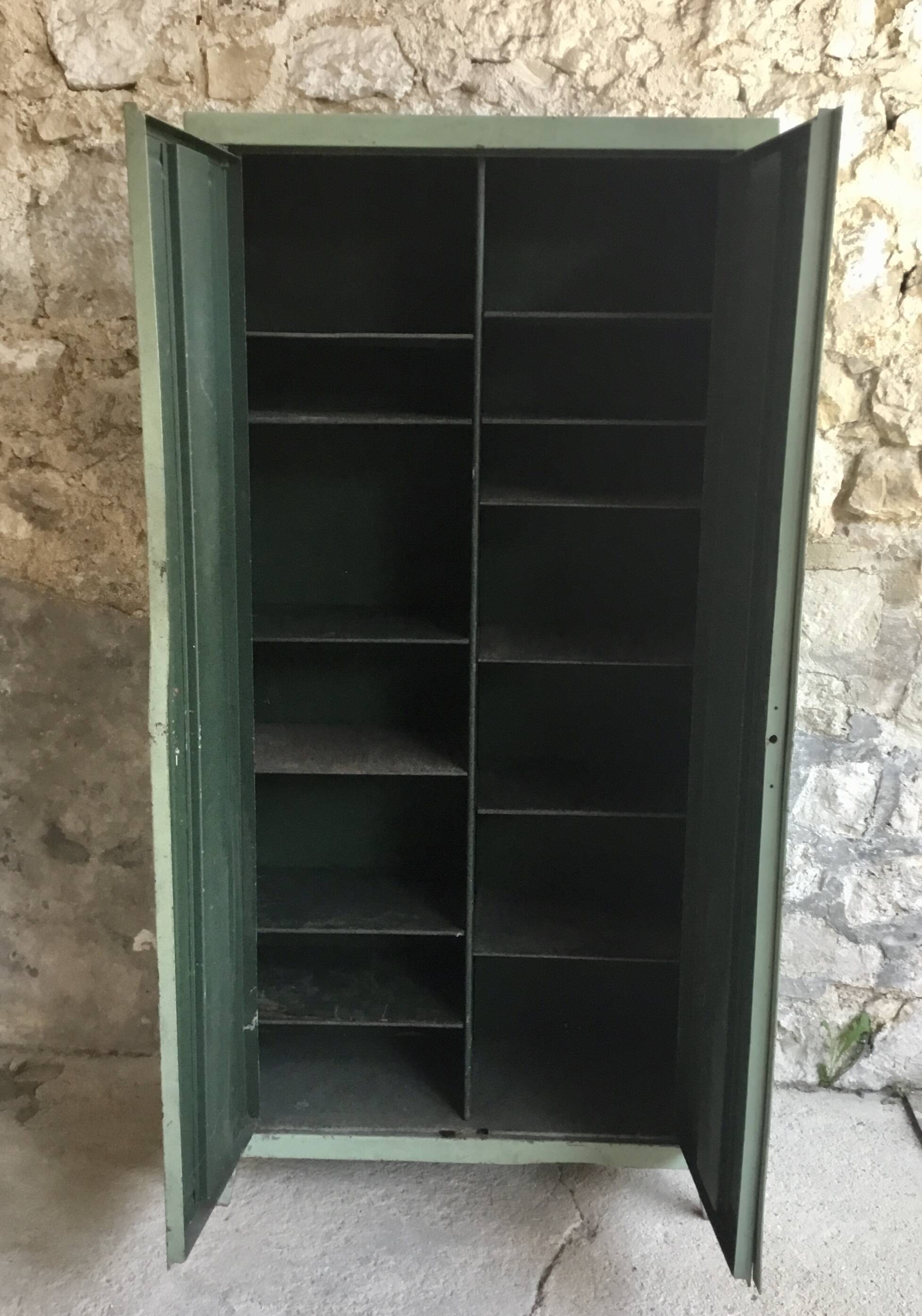 Riveted metal industrial workshop cabinet - vintage 1960s