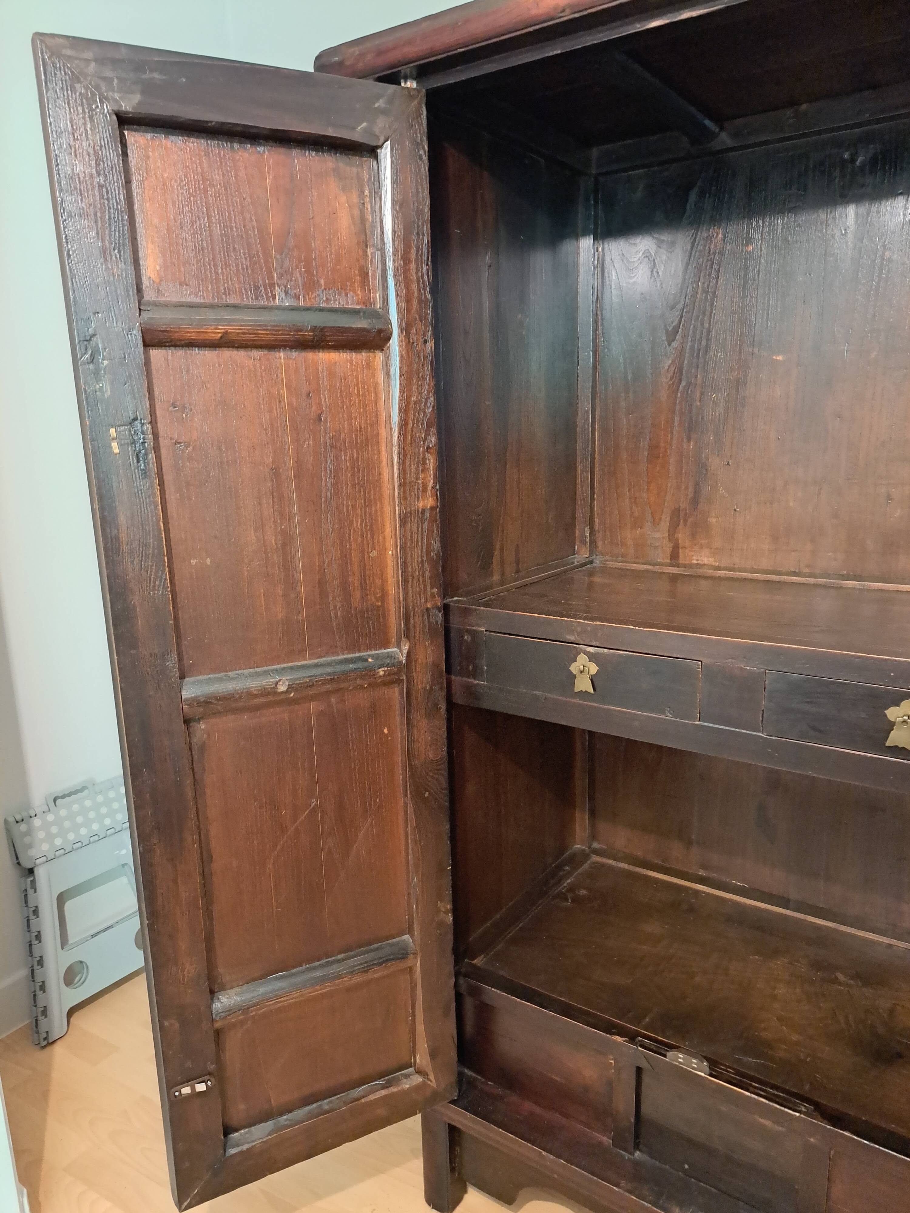 Brown lacquered Chinese wardrobe from Shandong.