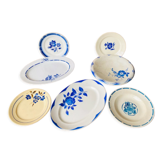 Ensemble de vaisselle plat et assiettes ancienne bleu