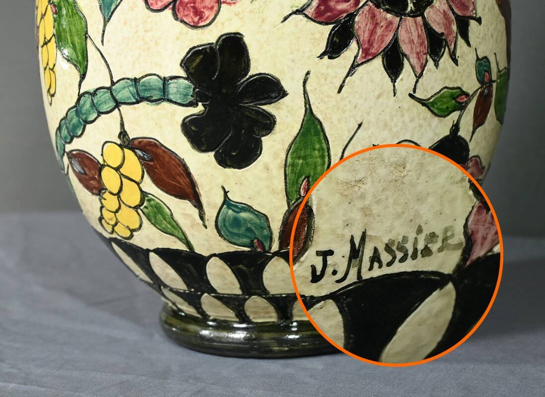 Vase en Faïence Polychrome, signé J.Massier, Vallauris – Début XXe
