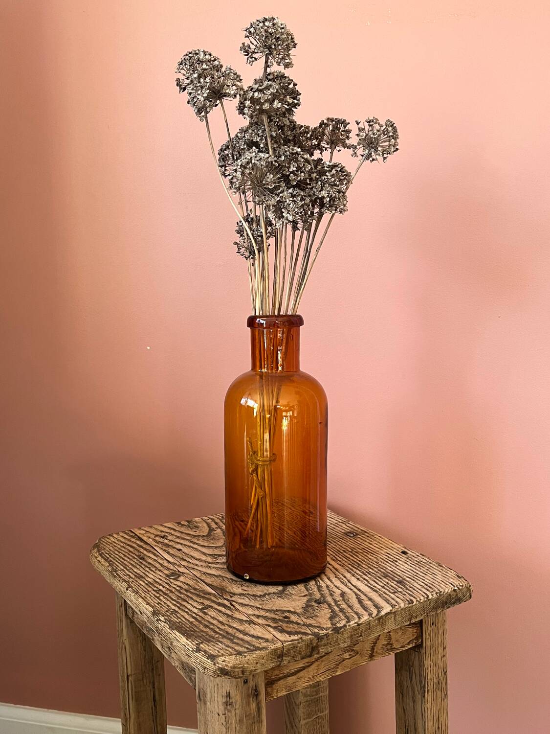 Amber glass bottle vase