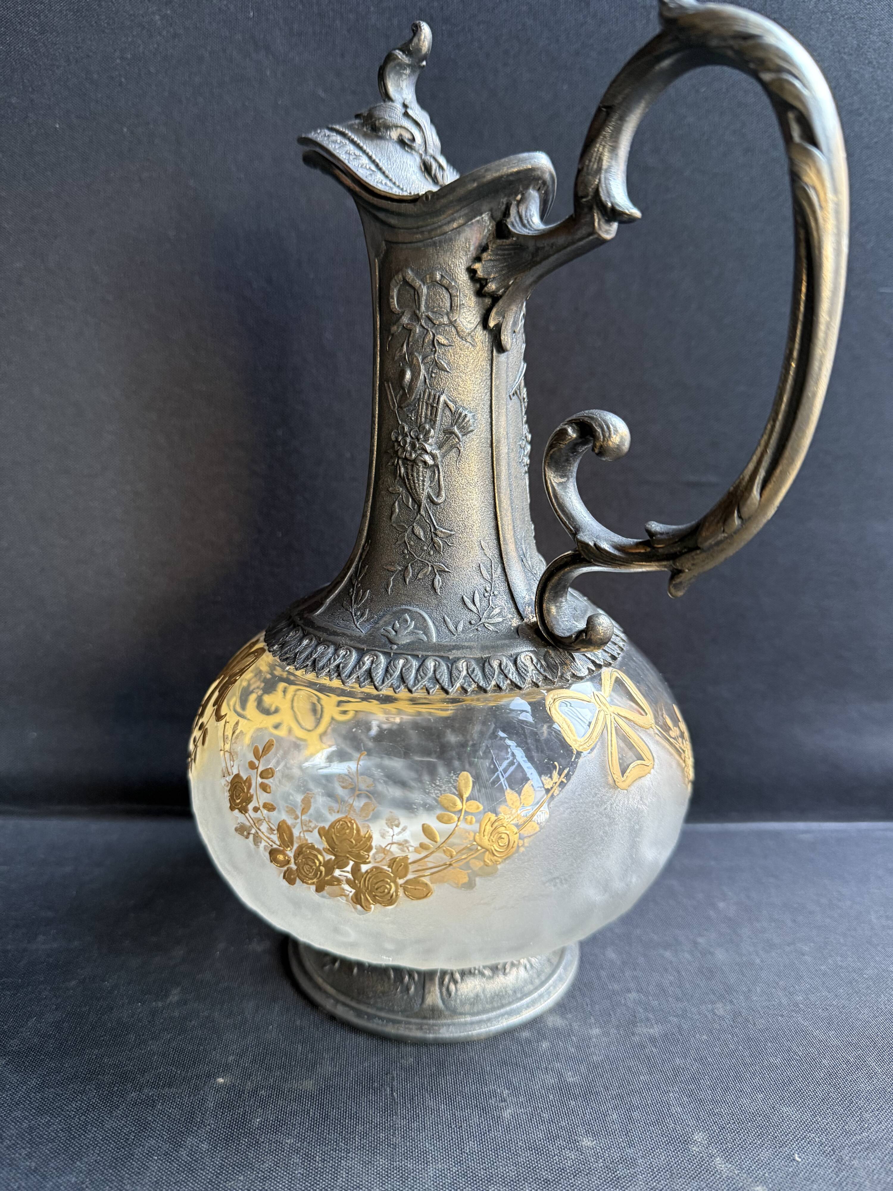 Glass or gold crystal ewer – Gallia Métal Alfénide for Christofle