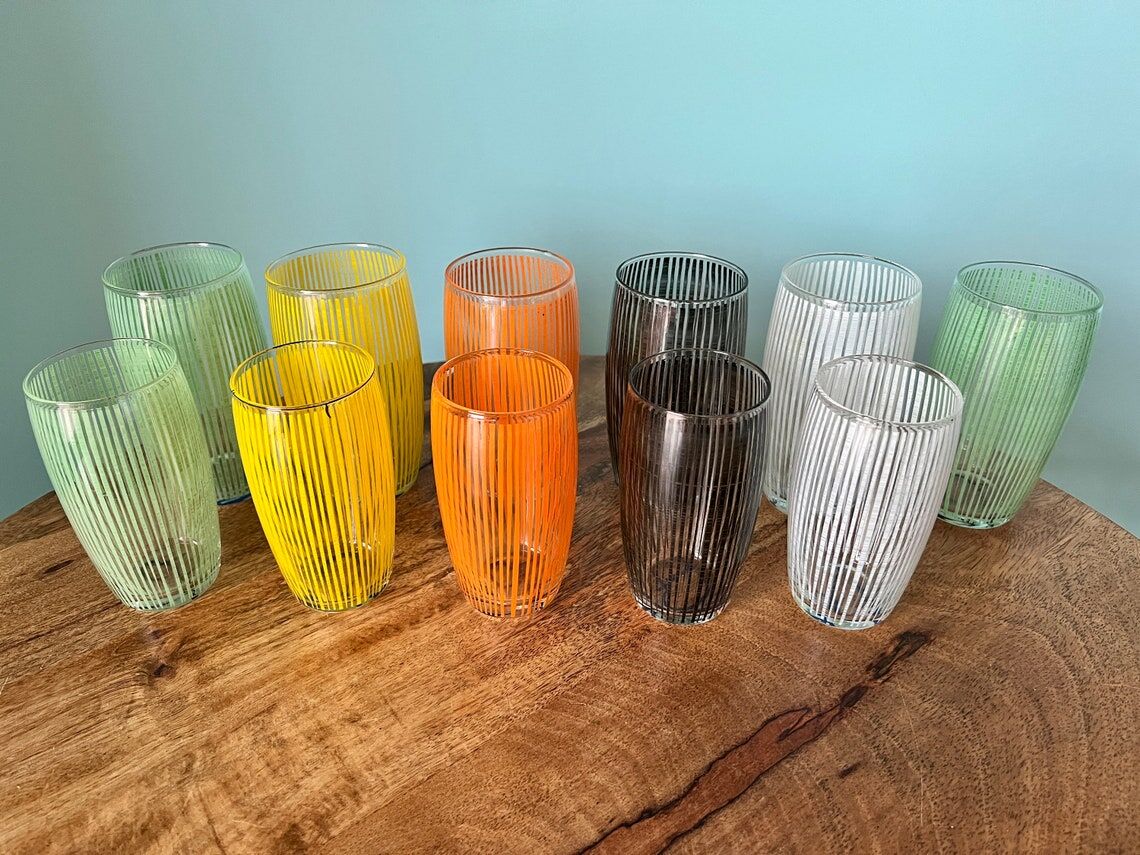 Colored glasses for water and wine mid-century modern 50s 60s