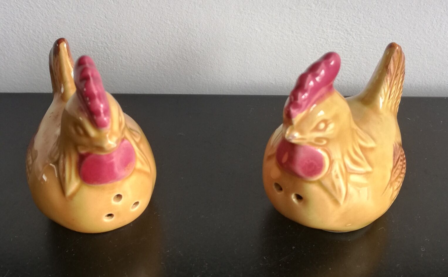 Yellow salt and pepper shaker in the shape of hens