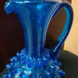 Cobalt blue vase pitcher Empolie in bubbled glass with dots.