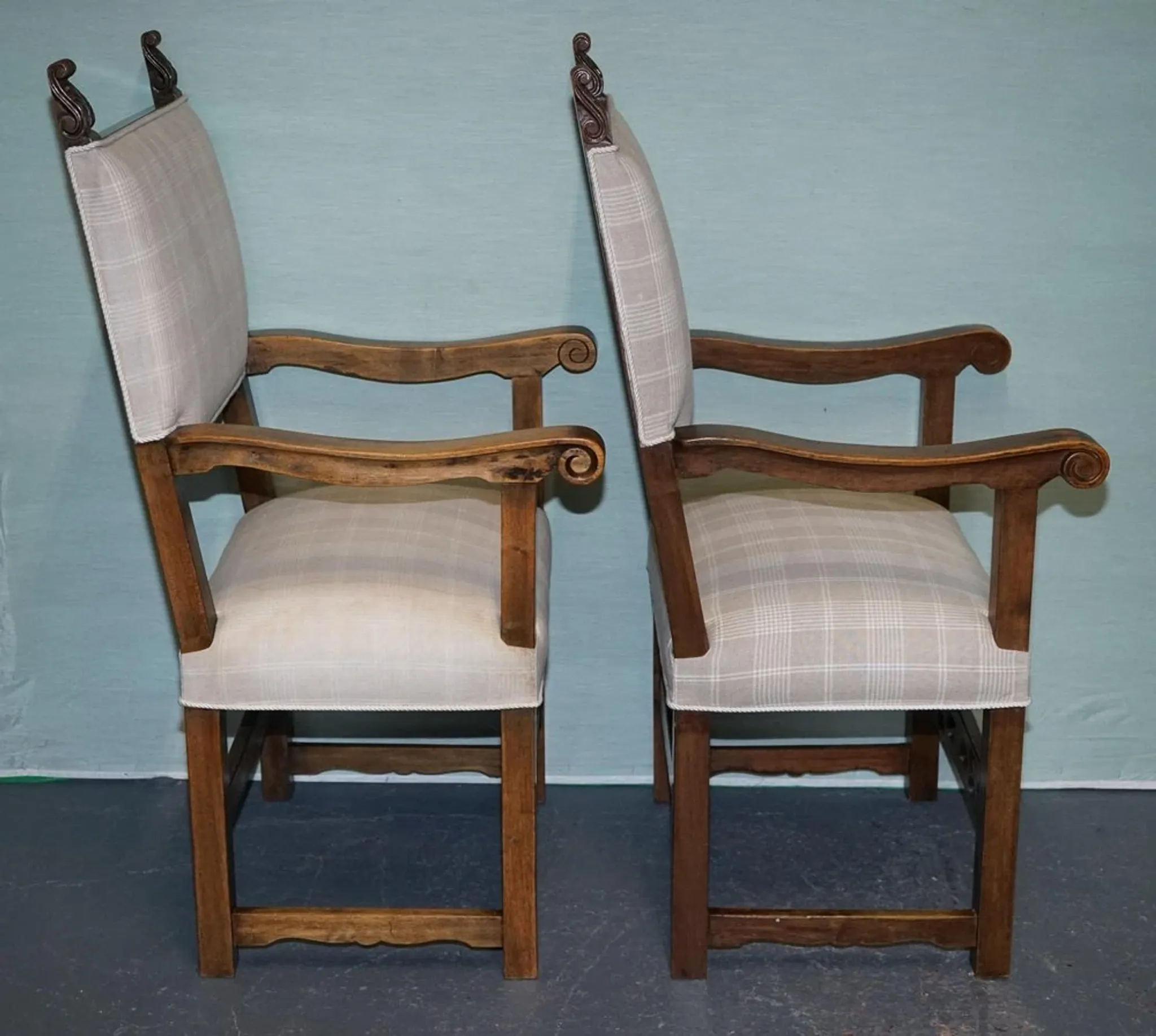 Victorian Armchairs with Carved Wood Details, Set of 2