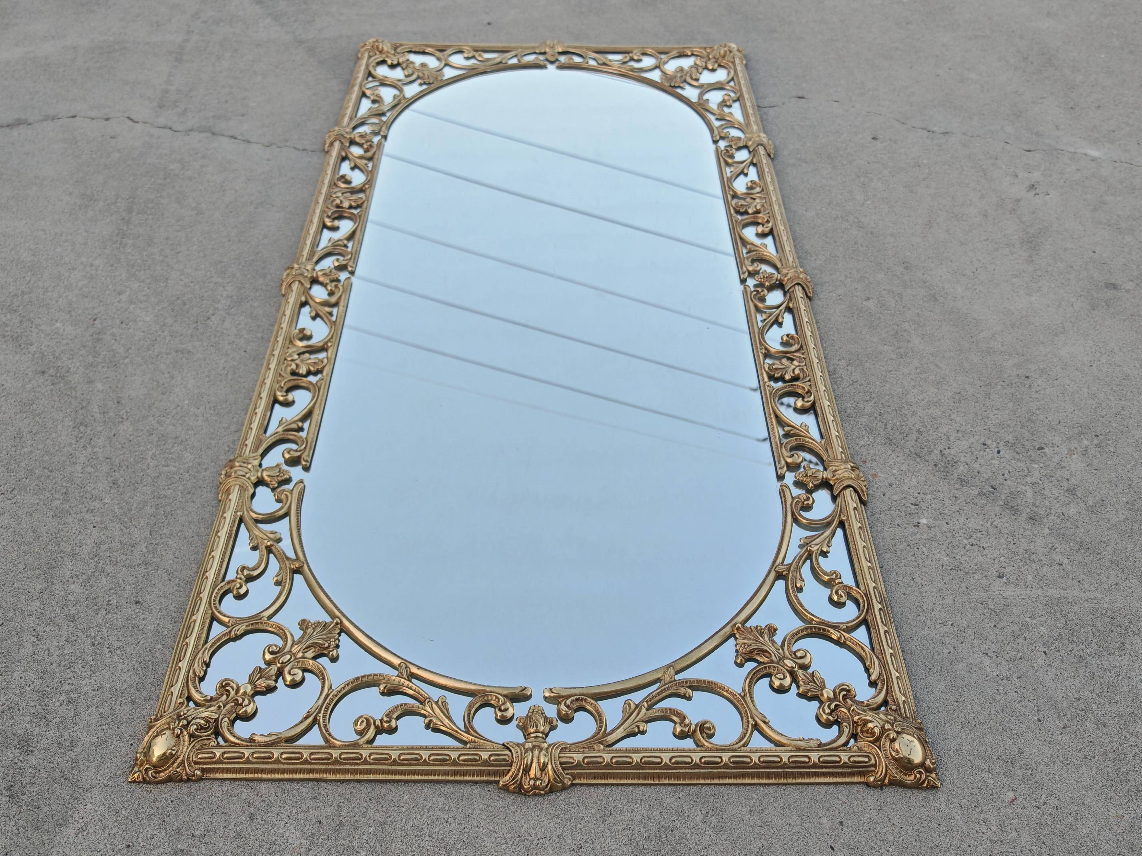 Hollywood Regency Wall Mirror in Brass, Neoclassical Style, 1950s