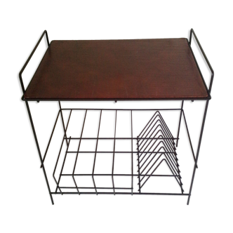 Table en métal noir mat range-vinyles vintage