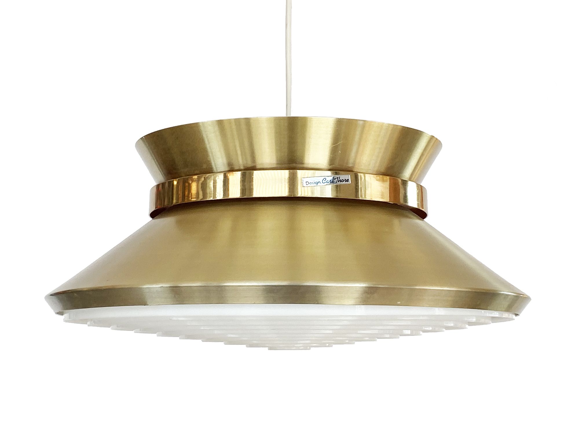 Brass colored aluminium pendant light by Carl Thore for Granhaga Metall. Sweden 1970s.