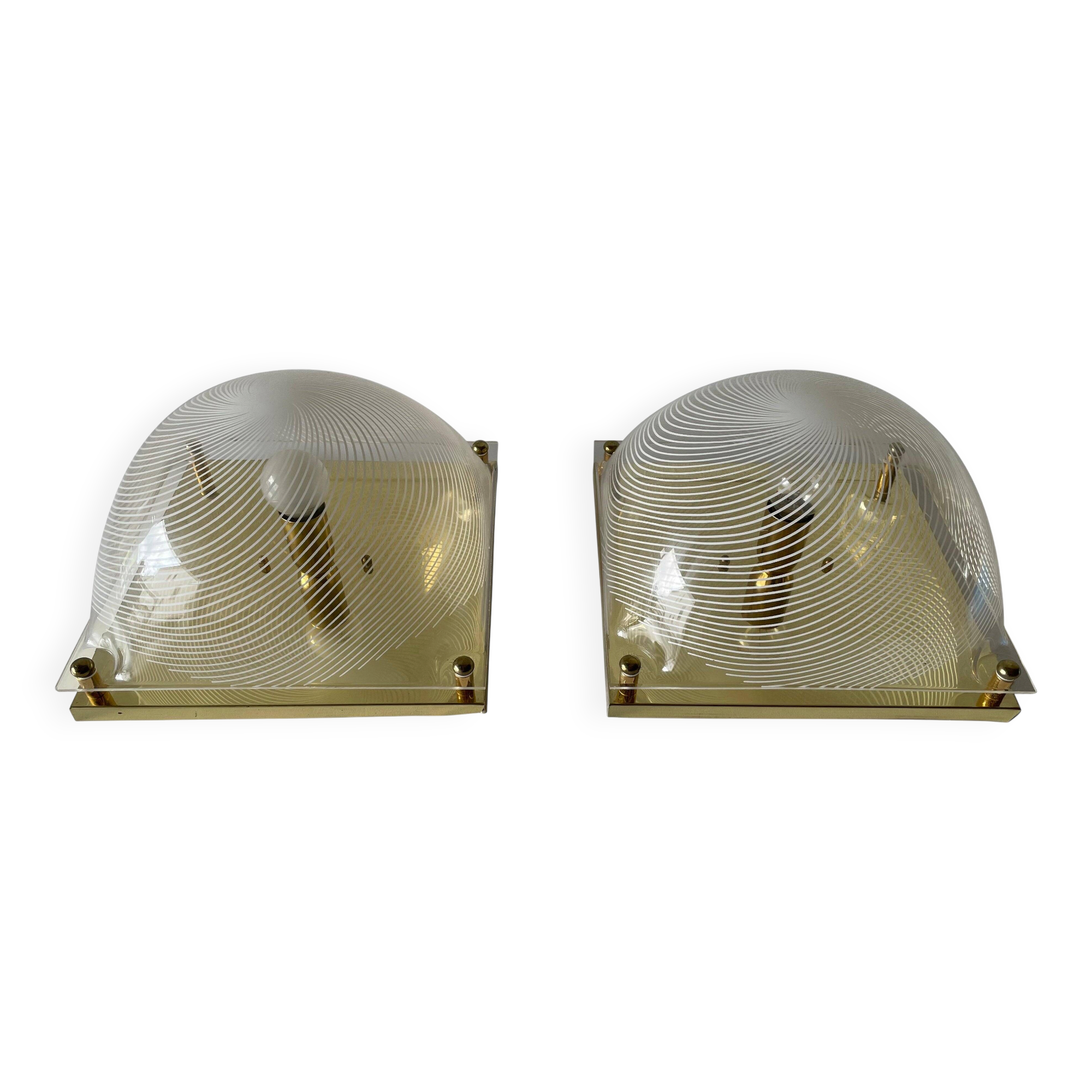 Pair of wall lights or flush mounts in plexiglass by Leola, 1970s, Germany.