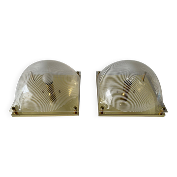 Pair of wall lights or flush mounts in plexiglass by Leola, 1970s, Germany.