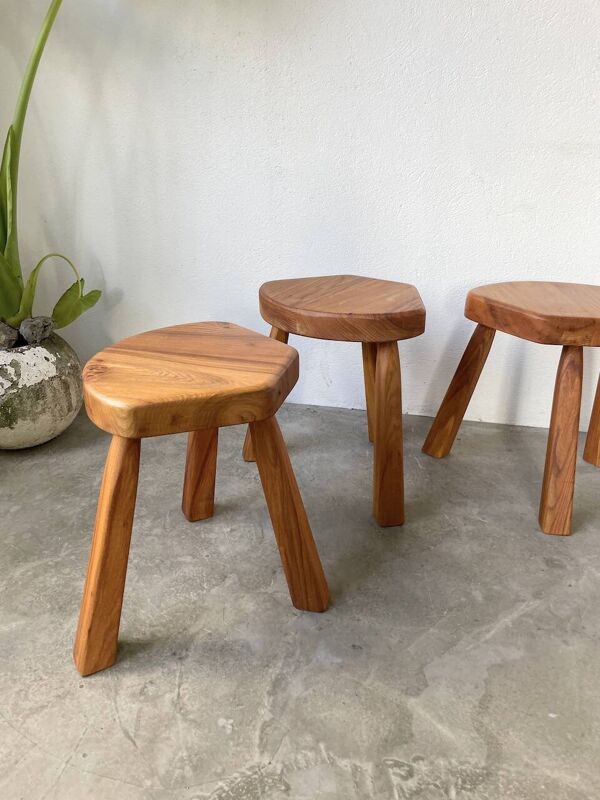 Set table basse fleur tabourets tripodes en orme