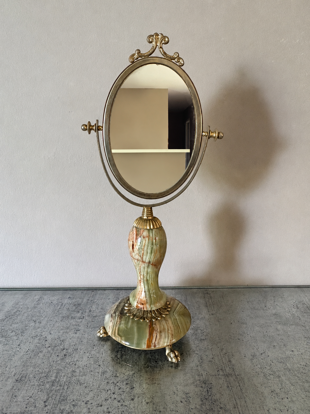 Miroir de table vintage en onyx vert et laiton doré
