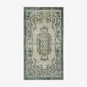 Tapis bleu oriental des années 1970 fait à la main 161 cm x 291 cm