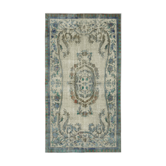 Tapis bleu oriental des années 1970 fait à la main 161 cm x 291 cm