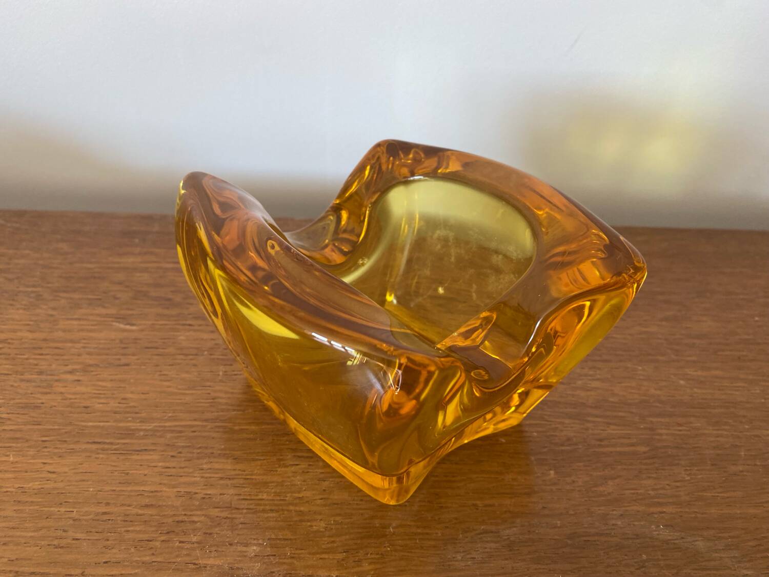Antique Vintage Orange Yellow Molded Crystal Pocket Ashtray #C268