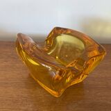 Cendrier, vide poche en cristal moulé jaune orangé vintage