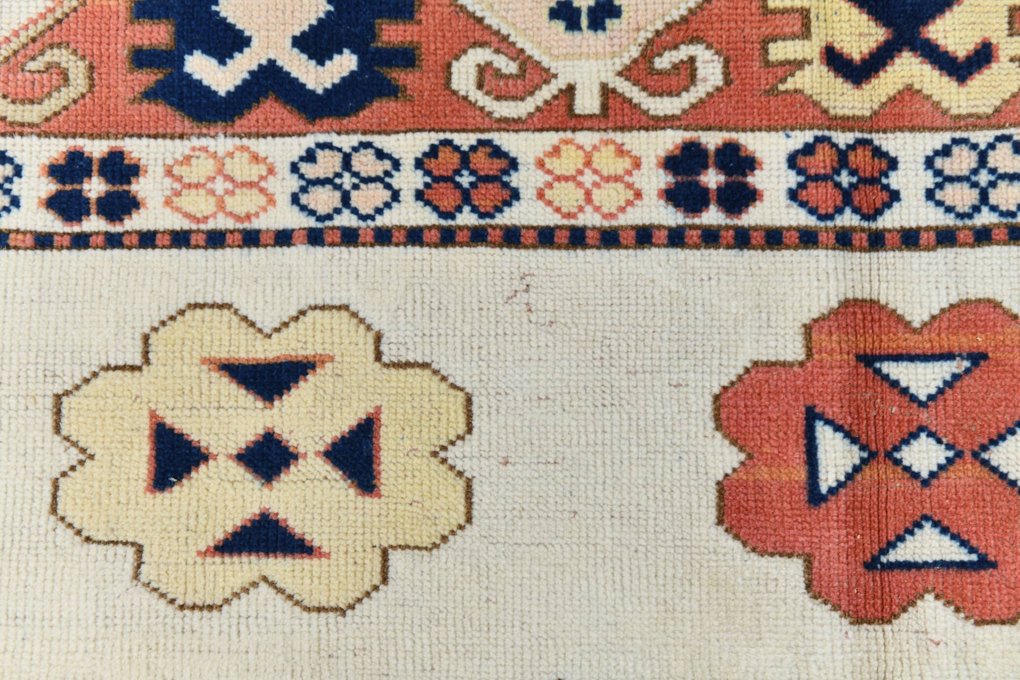 Beige & Pumpkin Orange Antique Vintage Rug Made in Anatolian, 202x284 Cm